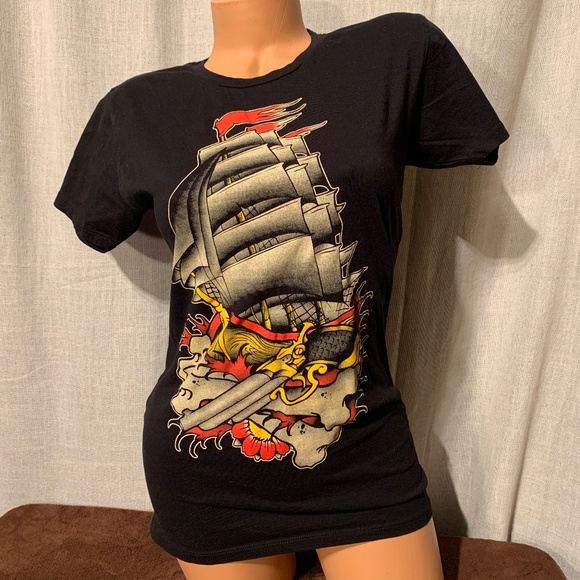 Sailing Ship Tattoo Art tee - Picture 1 of 5